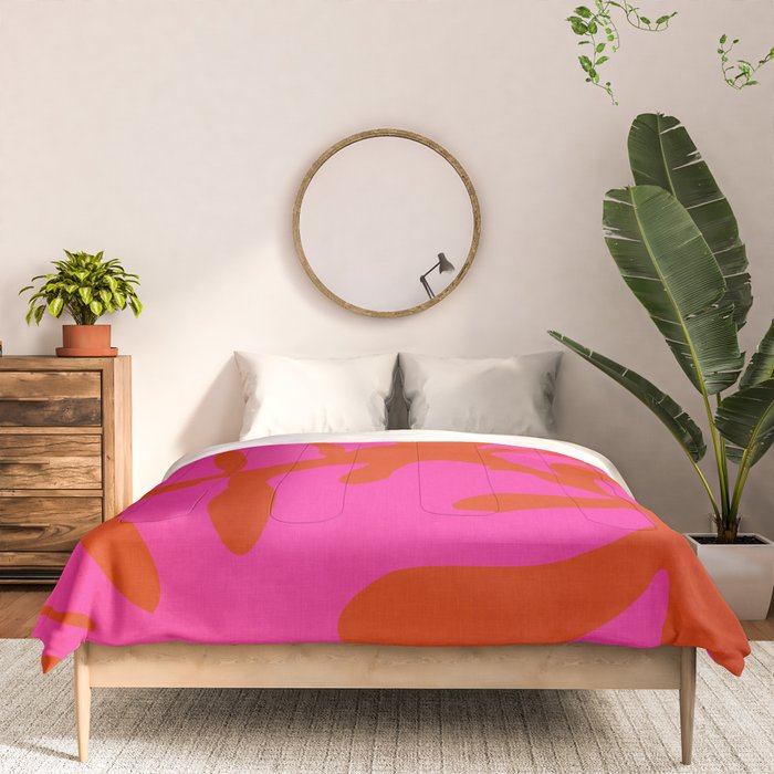monstera pink orange minimal cut out summer Comforter Gallery Image 3