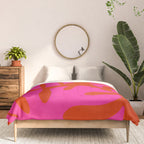 monstera pink orange minimal cut out summer Comforter Gallery Image 3