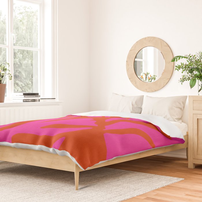 monstera pink orange minimal cut out summer Duvet Cover Gallery Image 2