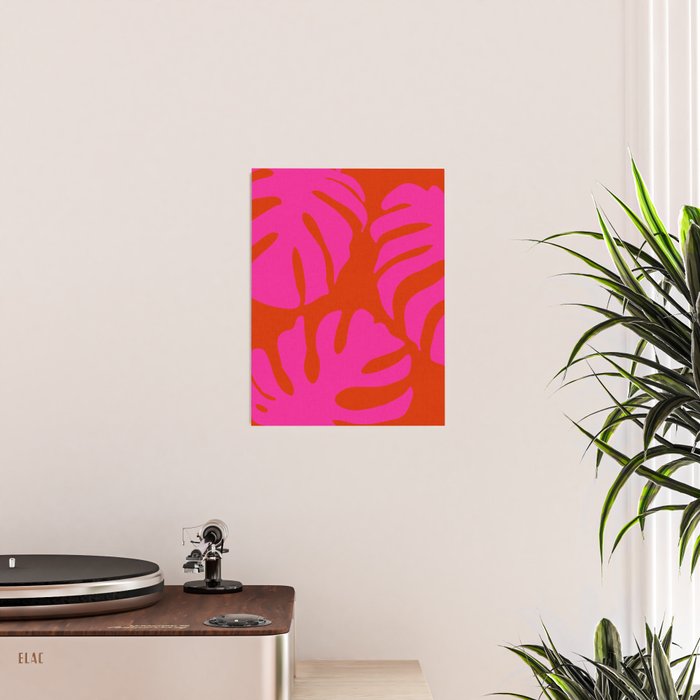 monstera pink orange minimal cut out summer Poster Gallery Image 2