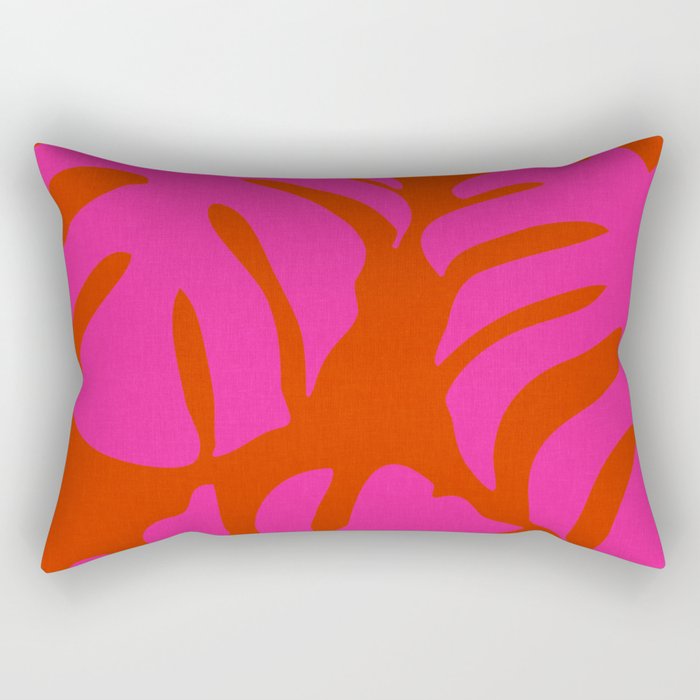 monstera pink orange minimal cut out summer Rectangular Pillow Gallery Image 2