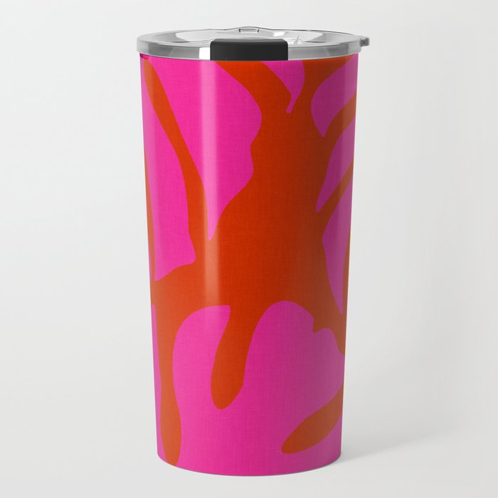 monstera pink orange minimal cut out summer Travel Mug Gallery Image 1