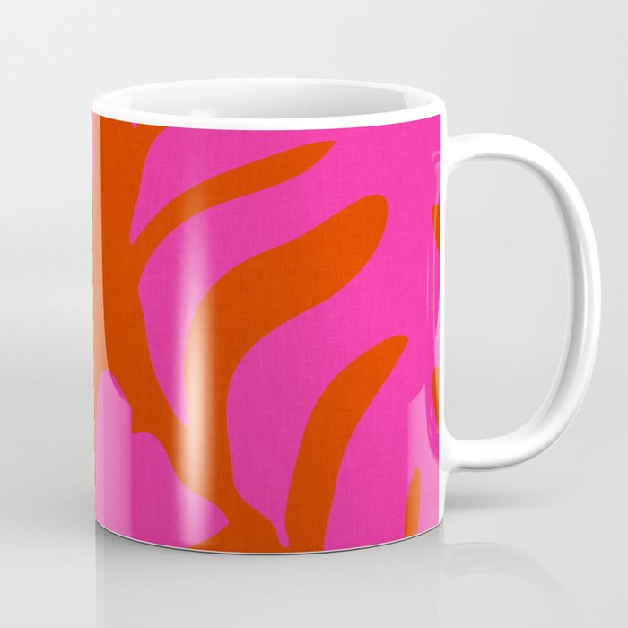 monstera pink orange minimal cut out summer Coffee Mug Gallery Image 1