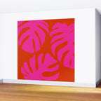 monstera pink orange minimal cut out summer Wall Mural Gallery Image 2