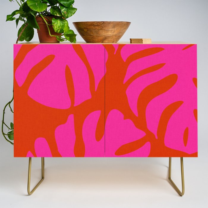 monstera pink orange minimal cut out summer Credenza Gallery Image 1