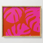 monstera pink orange minimal cut out summer Serving Tray Gallery Image 1