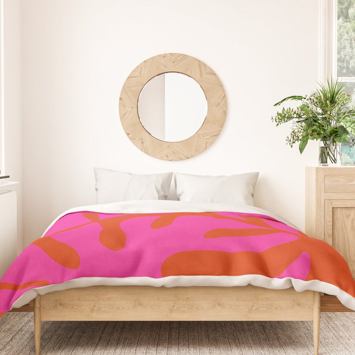 monstera pink orange minimal cut out summer Duvet Cover Gallery Image 3