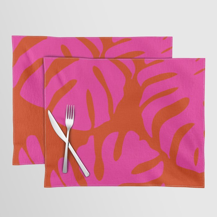 monstera pink orange minimal cut out summer Placemat Gallery Image 1