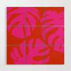 monstera pink orange minimal cut out summer Wood Wall Art Gallery Image 1
