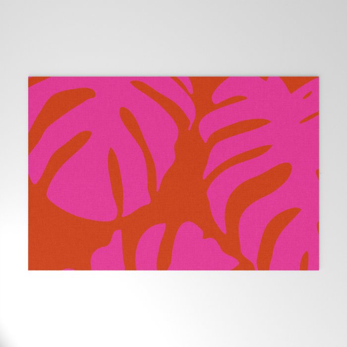 monstera pink orange minimal cut out summer Welcome Mat Gallery Image 1