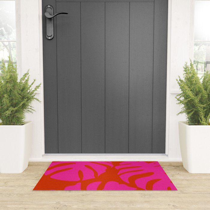monstera pink orange minimal cut out summer Welcome Mat Gallery Image 3