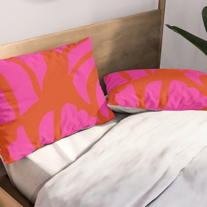 monstera pink orange minimal cut out summer Pillow Sham Gallery Image 2