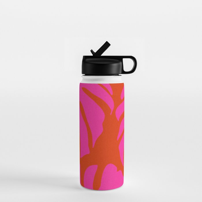 monstera pink orange minimal cut out summer Water Bottle Gallery Image 1