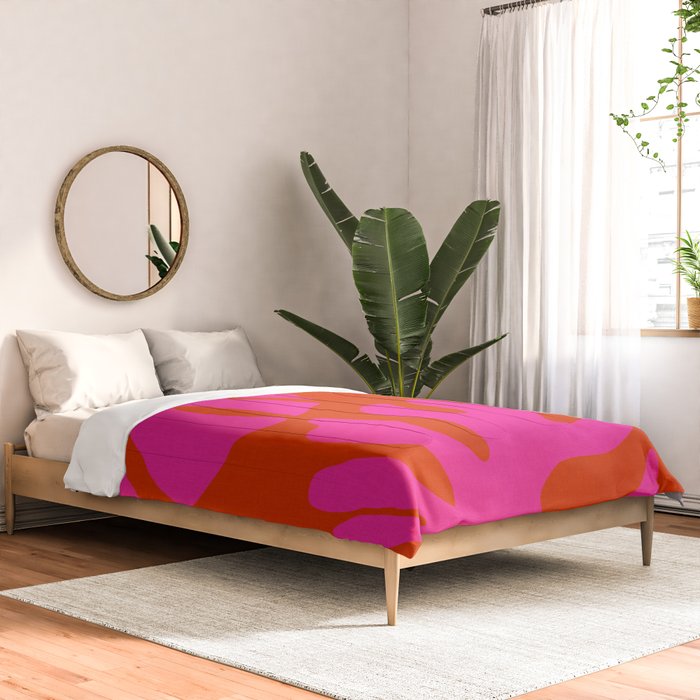 monstera pink orange minimal cut out summer Comforter Gallery Image 2