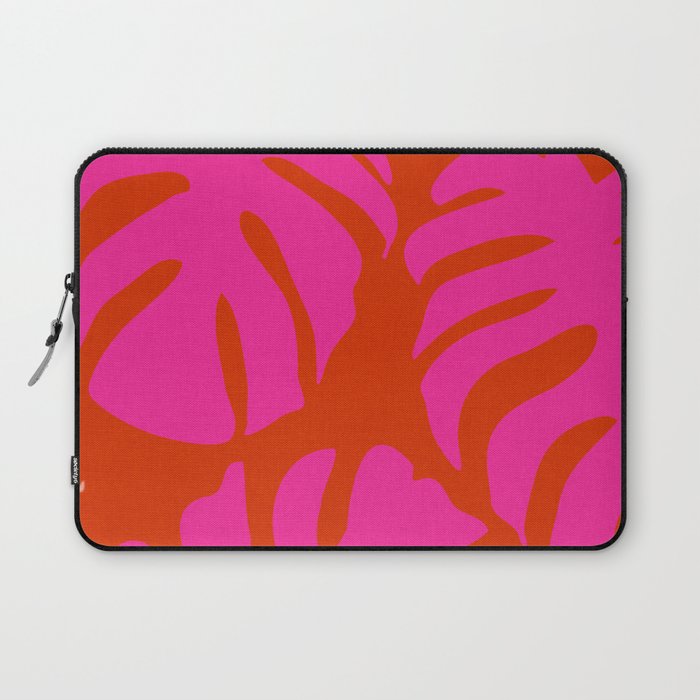 monstera pink orange minimal cut out summer Laptop Sleeve Gallery Image 1