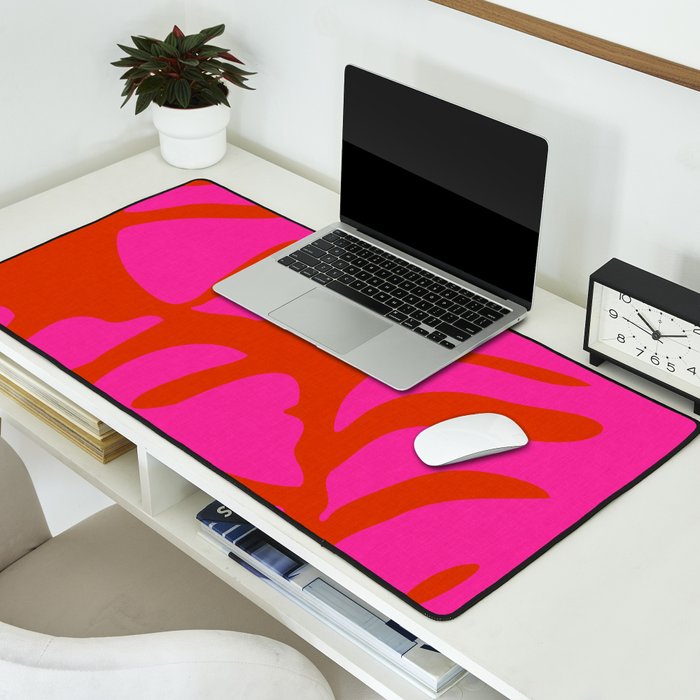 monstera pink orange minimal cut out summer Desk Mat Gallery Image 2
