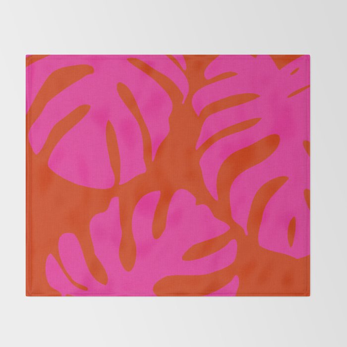 monstera pink orange minimal cut out summer Throw Blanket Gallery Image 2