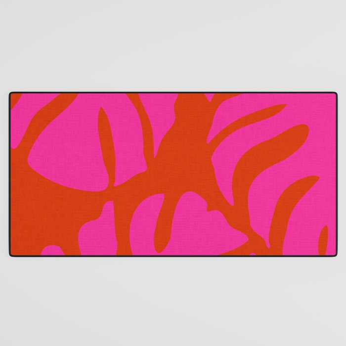 monstera pink orange minimal cut out summer Desk Mat Gallery Image 3