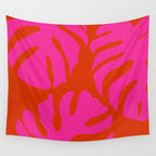 monstera pink orange minimal cut out summer Wall Tapestry Gallery Image 4