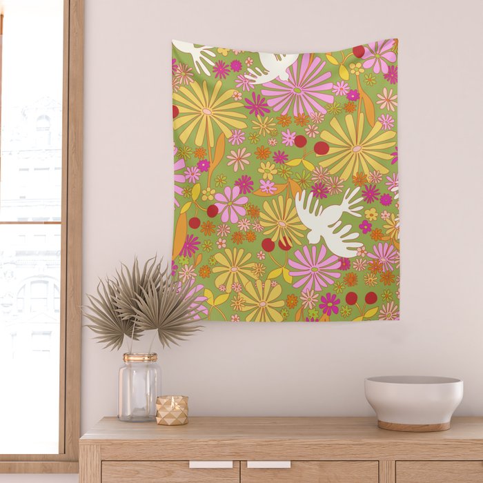 Birds & Flowers Wall Tapestry Gallery Image 2