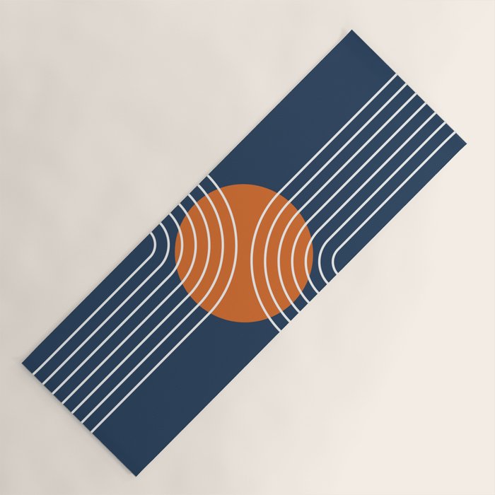 Mid Century Modern Geometric 133 in Navy Blue and vintage orange (Sun and Rainbow Abstract) Yoga Mat Gallery Image 1