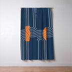 Mid Century Modern Geometric 133 in Navy Blue and vintage orange (Sun and Rainbow Abstract) Window Curtain Gallery Image 3