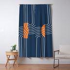 Mid Century Modern Geometric 133 in Navy Blue and vintage orange (Sun and Rainbow Abstract) Window Curtain Gallery Image 5