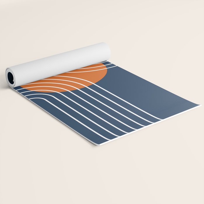 Mid Century Modern Geometric 133 in Navy Blue and vintage orange (Sun and Rainbow Abstract) Yoga Mat Gallery Image 2