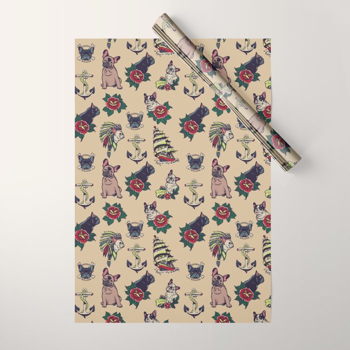 French  Bulldog Tattoo Wrapping Paper Gallery Image 1