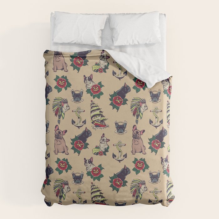 French  Bulldog Tattoo Duvet Cover Gallery Image 6