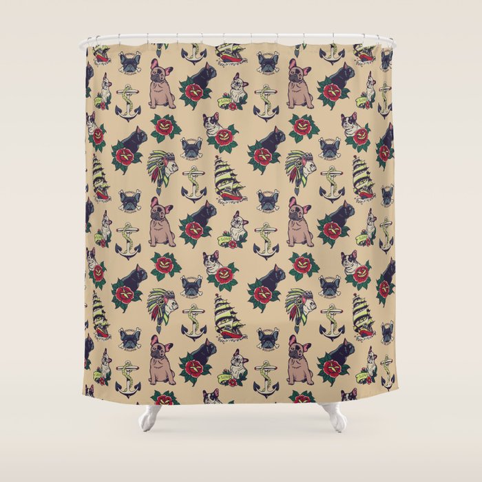 French  Bulldog Tattoo Shower Curtain Gallery Image 1