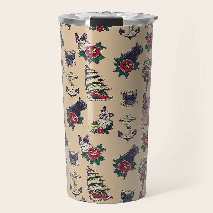 French  Bulldog Tattoo Travel Mug Gallery Image 1