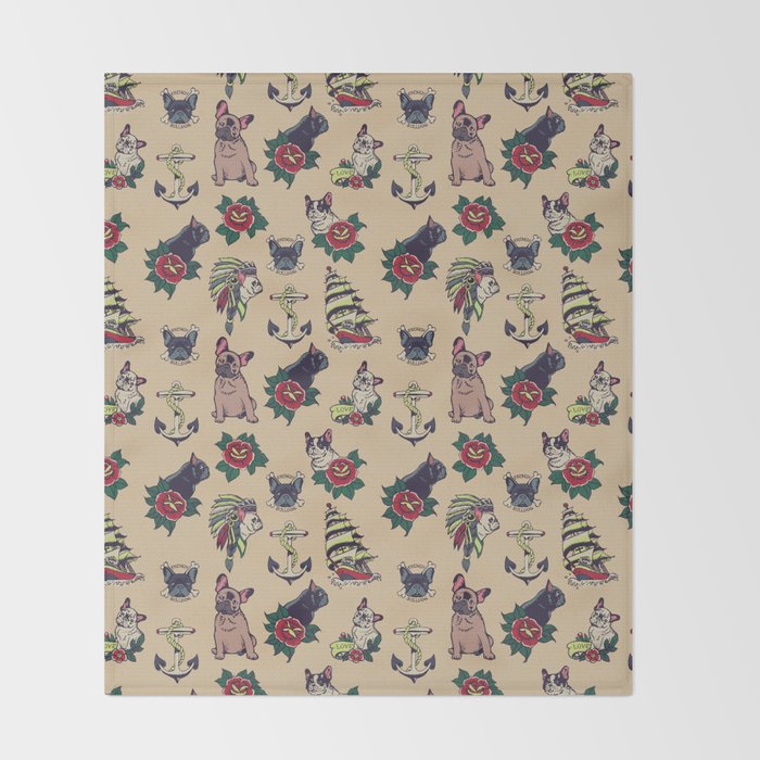 French  Bulldog Tattoo Throw Blanket Gallery Image 2