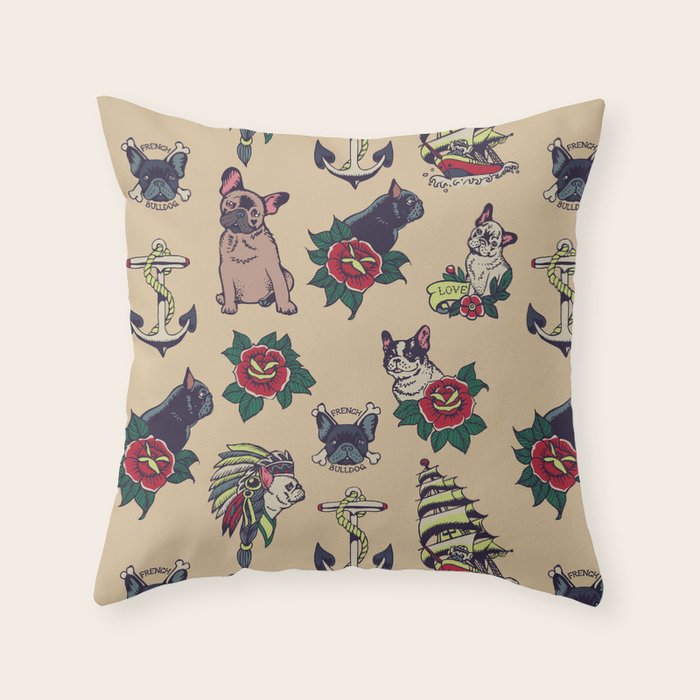 French  Bulldog Tattoo Throw Pillow Gallery Image 6