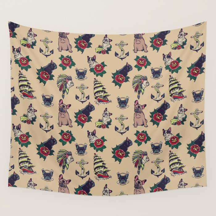 French  Bulldog Tattoo Wall Tapestry Gallery Image 4