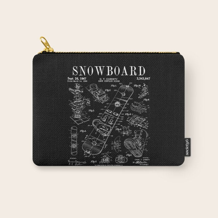 Snowboard Winter Snowboarding Vintage Patent Drawing Print Carry All Pouch Gallery Image 1