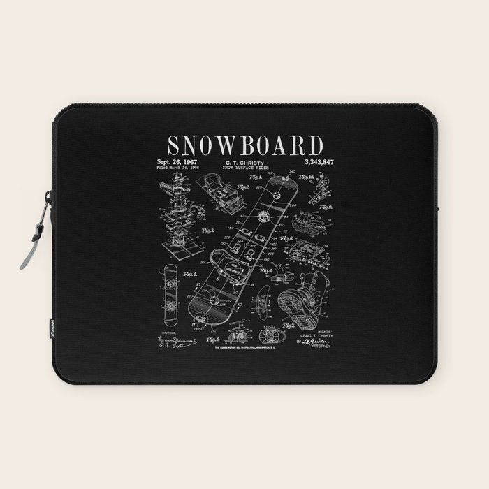 Snowboard Winter Snowboarding Vintage Patent Drawing Print Laptop Sleeve Gallery Image 1