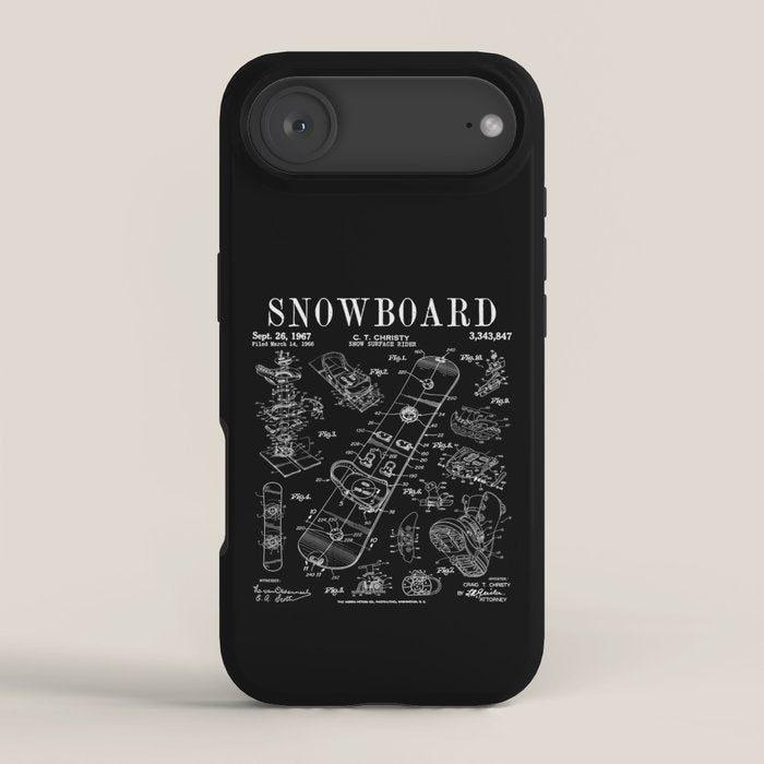 Snowboard Winter Snowboarding Vintage Patent Drawing Print iPhone Case Gallery Image 2