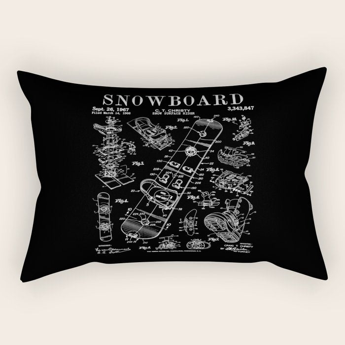 Snowboard Winter Snowboarding Vintage Patent Drawing Print Rectangular Pillow Gallery Image 1