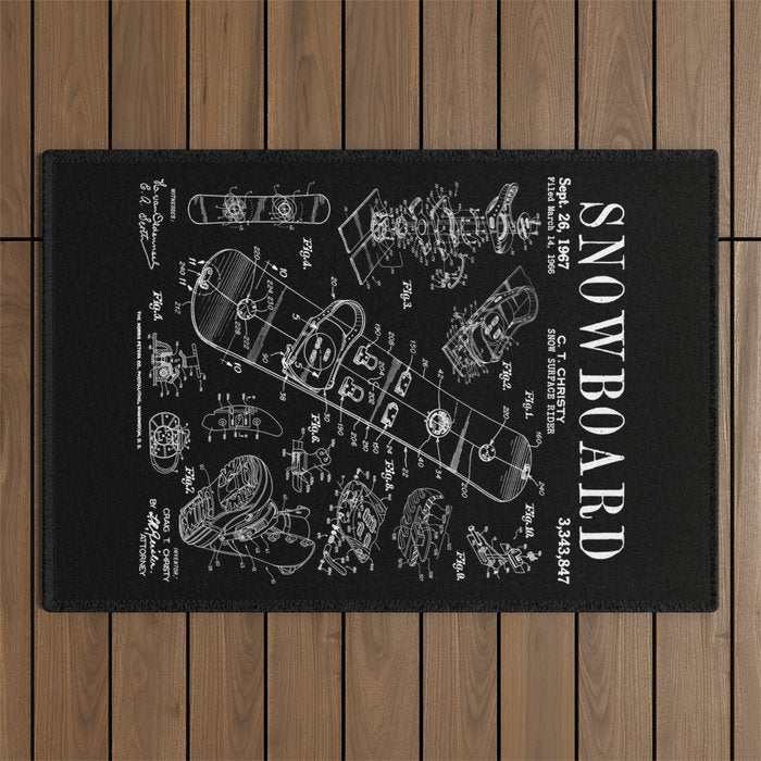 Snowboard Winter Snowboarding Vintage Patent Drawing Print Outdoor Rug Gallery Image 1