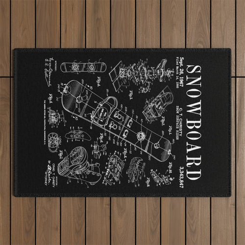 Snowboard Winter Snowboarding Vintage Patent Drawing Print Outdoor Rug Gallery Image 1