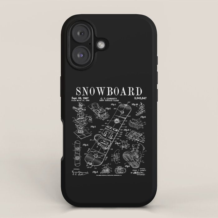 Snowboard Winter Snowboarding Vintage Patent Drawing Print iPhone Case Gallery Image 1