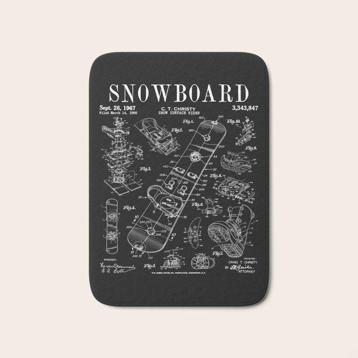 Snowboard Winter Snowboarding Vintage Patent Drawing Print Bath Mat Gallery Image 1