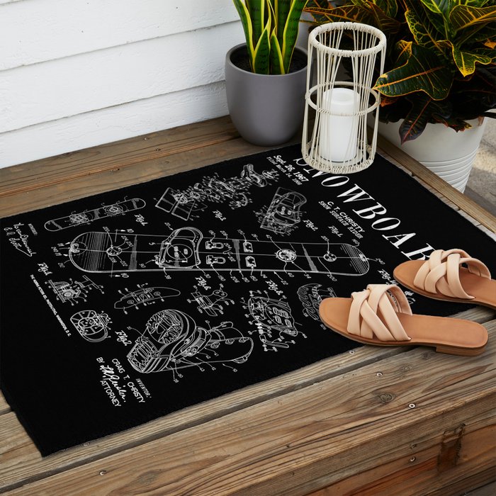 Snowboard Winter Snowboarding Vintage Patent Drawing Print Outdoor Rug Gallery Image 2