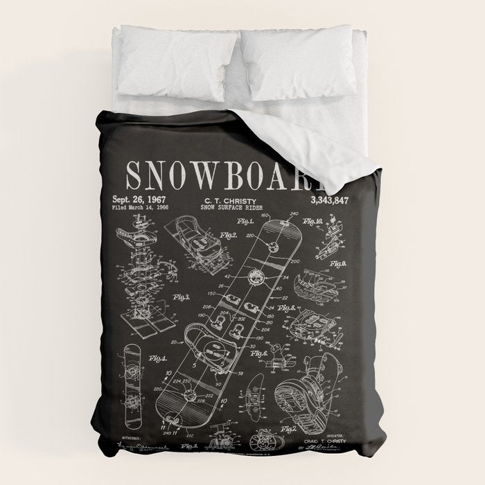Snowboard Winter Snowboarding Vintage Patent Drawing Print Duvet Cover Gallery Image 6
