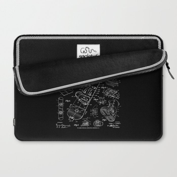Snowboard Winter Snowboarding Vintage Patent Drawing Print Laptop Sleeve Gallery Image 2