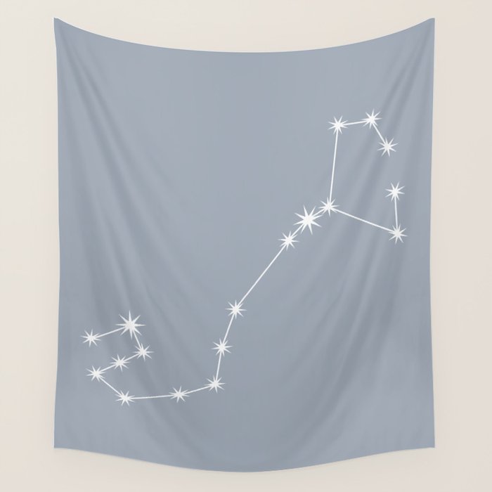 Scorpio Zodiac Star Constellation Line Art Blue Grey Wall Tapestry Gallery Image 4