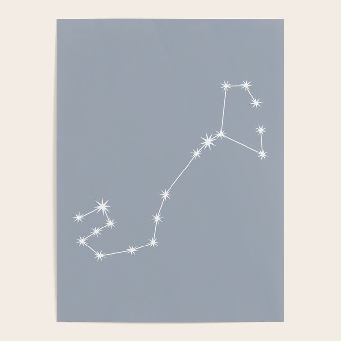 Scorpio Zodiac Star Constellation Line Art Blue Grey Poster Gallery Image 1