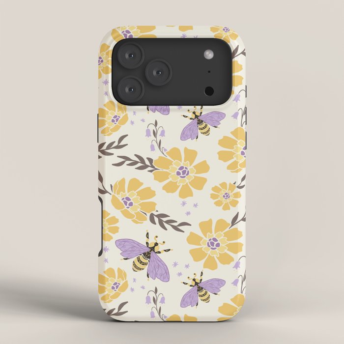 Honey Bees and Flowers - Yellow and Lavender Purple iPhone Case Gallery Image 2