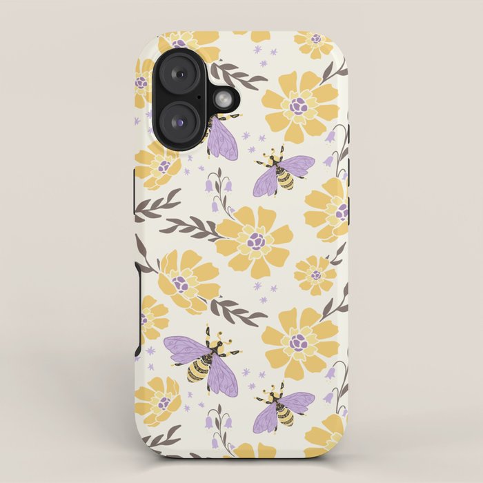 Honey Bees and Flowers - Yellow and Lavender Purple iPhone Case Gallery Image 1